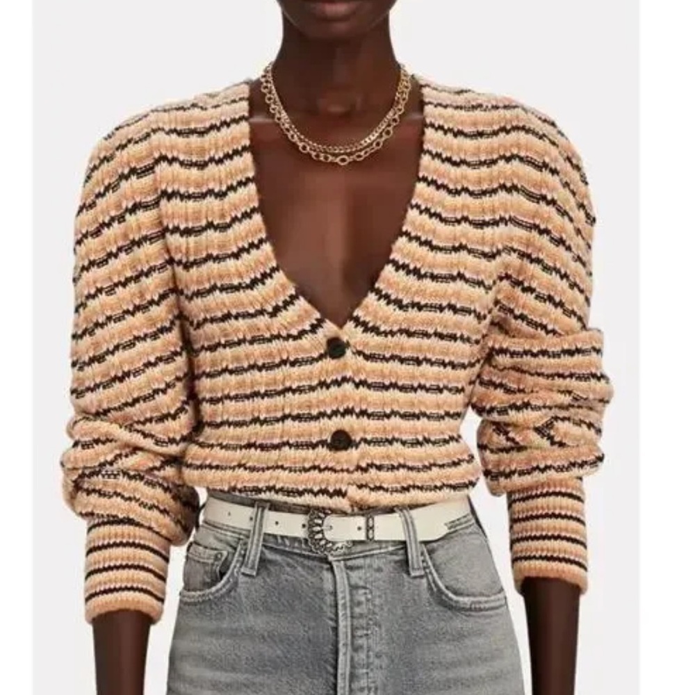 A.L.C. Women's Rebekah Striped Cardigan Sweater Small Brown Camel Cream Fall